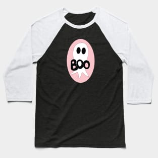 Cute Halloween ghost cartoon with BOO text Baseball T-Shirt